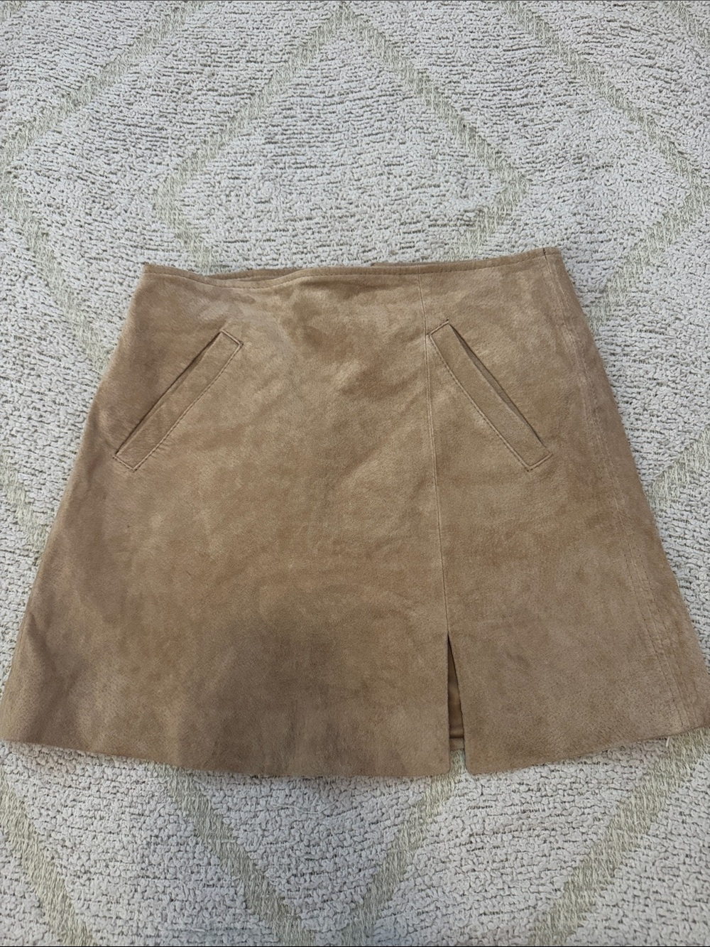 BLANKNYC Genuine Leather Camel Mini Skirt Size 25 Front Slit Pockets Boho